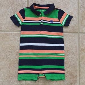 Chaps Boys Striped Polo Style Crest Romper
